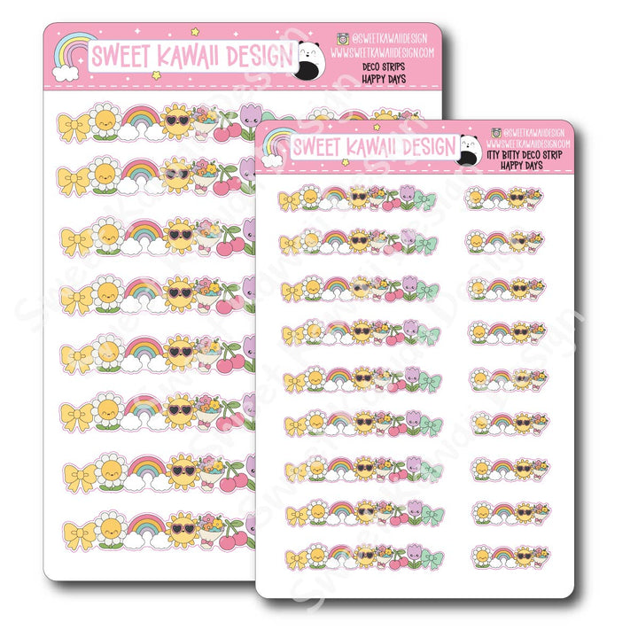 Kawaii Deco Strip Stickers (washi strip/border) - Happy Days