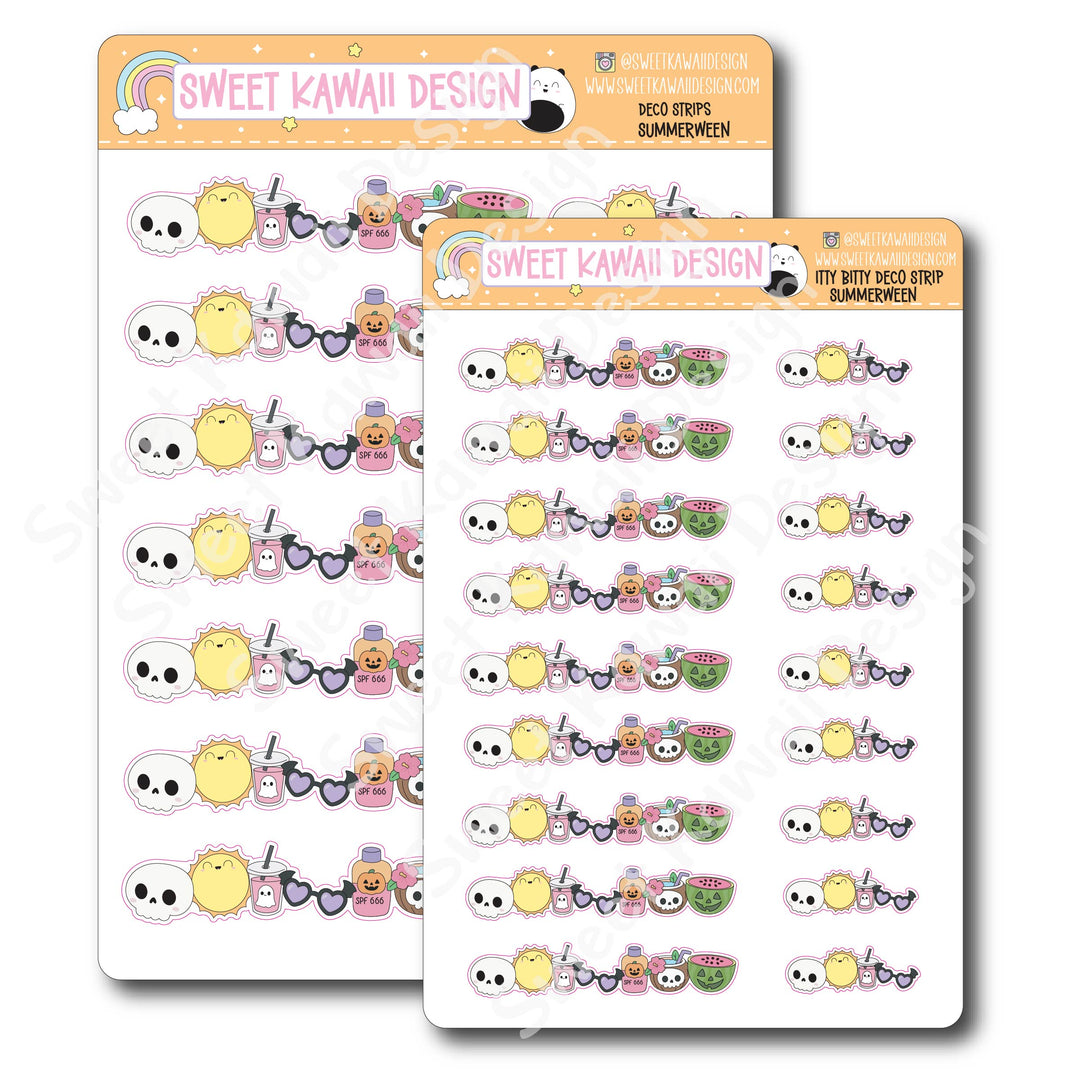 Kawaii Deco Strip Stickers (washi strip/border) - Summerween