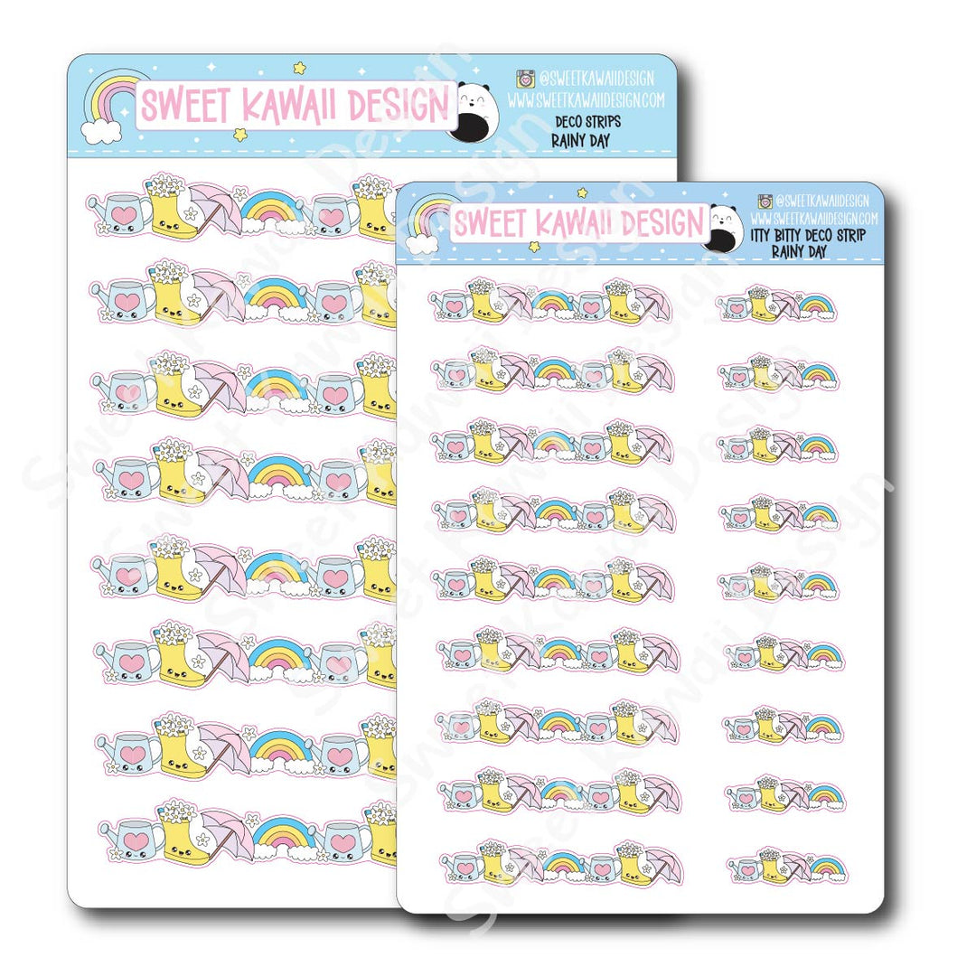 Kawaii Deco Strip Stickers (washi strip/border) - Rainy Days