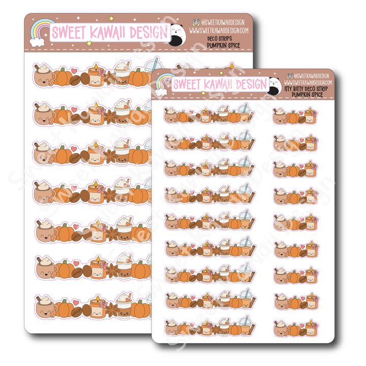 Kawaii Deco Strip Stickers (washi strip/border) - Pumpkin Spice Latte
