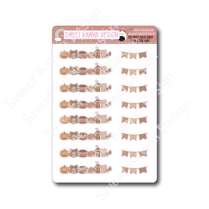 Kawaii Deco Strip Stickers (washi strip/border) - Cozy Book Cafe