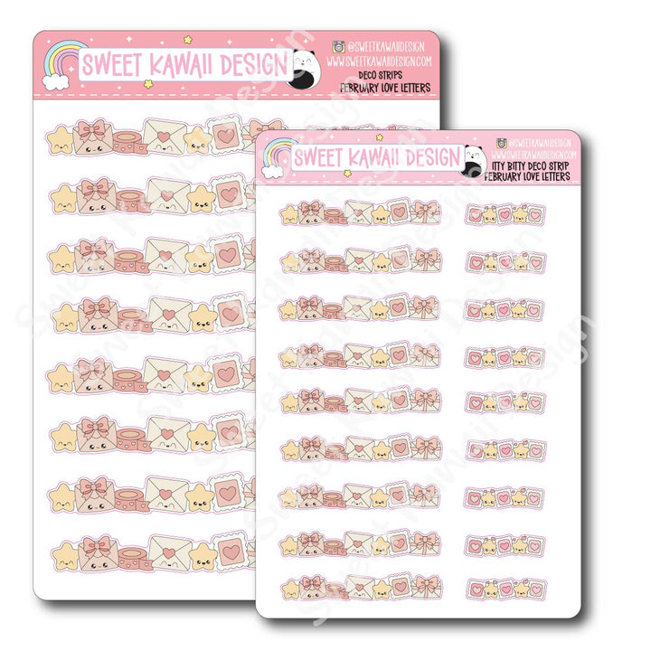 Kawaii Deco Strip Stickers (washi strip/border) - February Love Letter