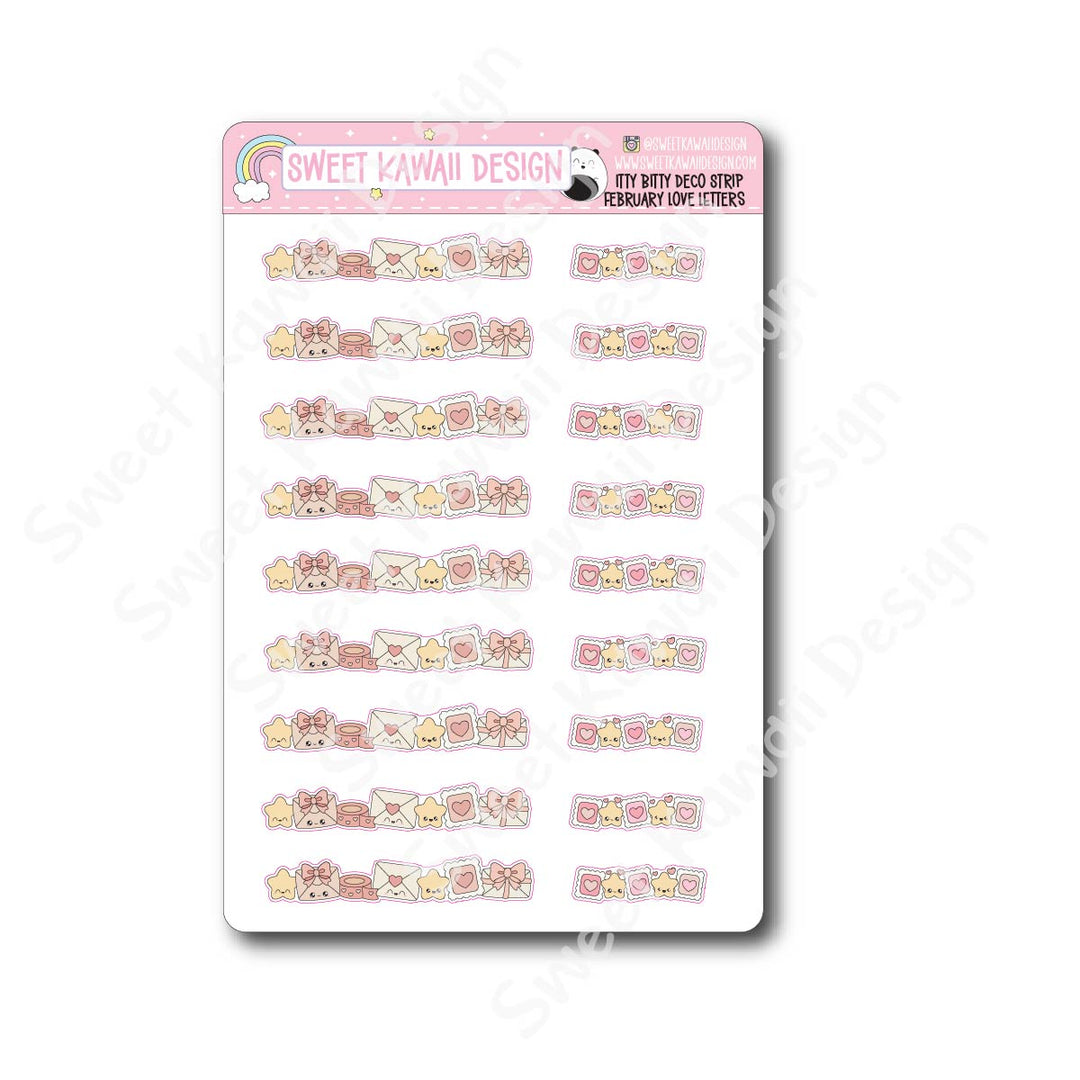 Kawaii Deco Strip Stickers (washi strip/border) - February Love Letter