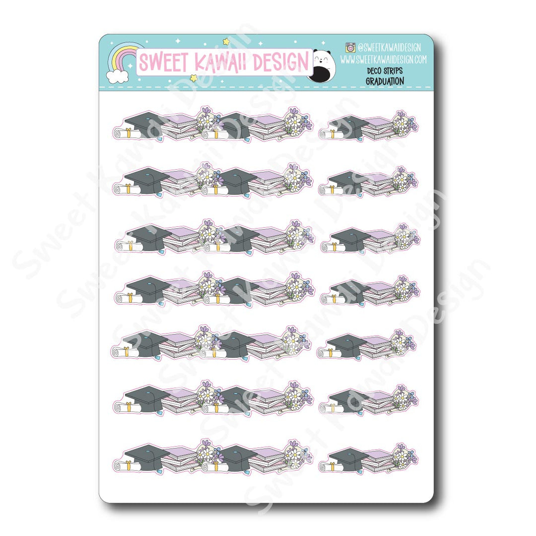Kawaii Deco Strip Stickers (washi strip/border) - Graduation