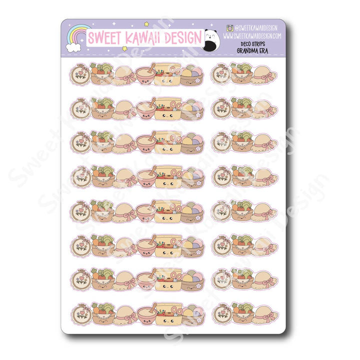 Kawaii Deco Strip Stickers (washi strip/border) - Grandma Era