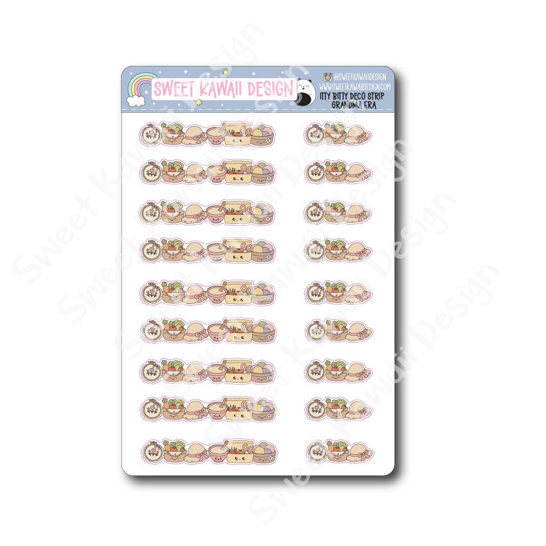 Kawaii Deco Strip Stickers (washi strip/border) - Grandma Era