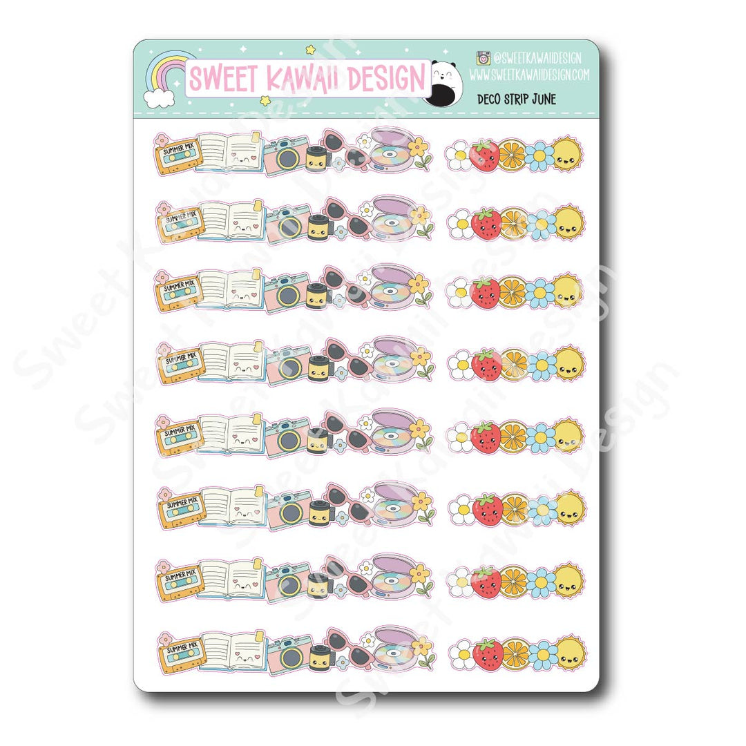 Kawaii Deco Strip Stickers (washi strip/border) - June