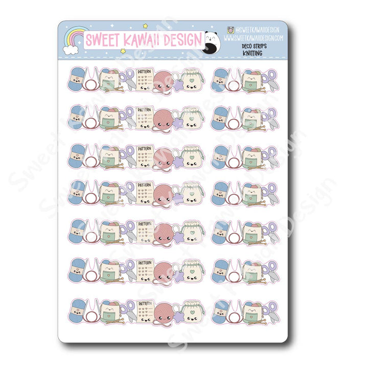 Kawaii Deco Strip Stickers (washi strip/border) - Knitting