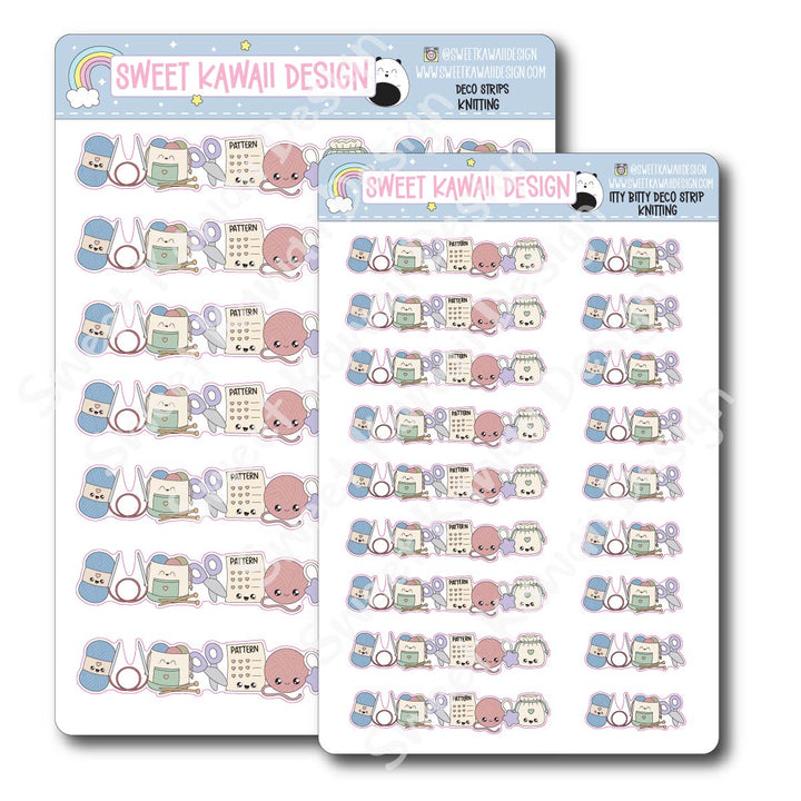 Kawaii Deco Strip Stickers (washi strip/border) - Knitting