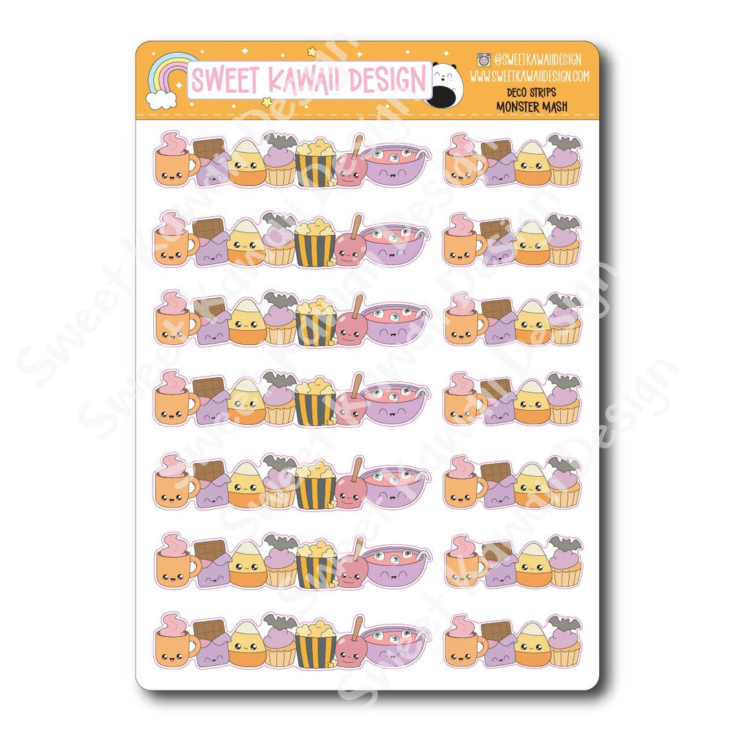 Kawaii Deco Strip Stickers (washi strip/border) - Monster Mash