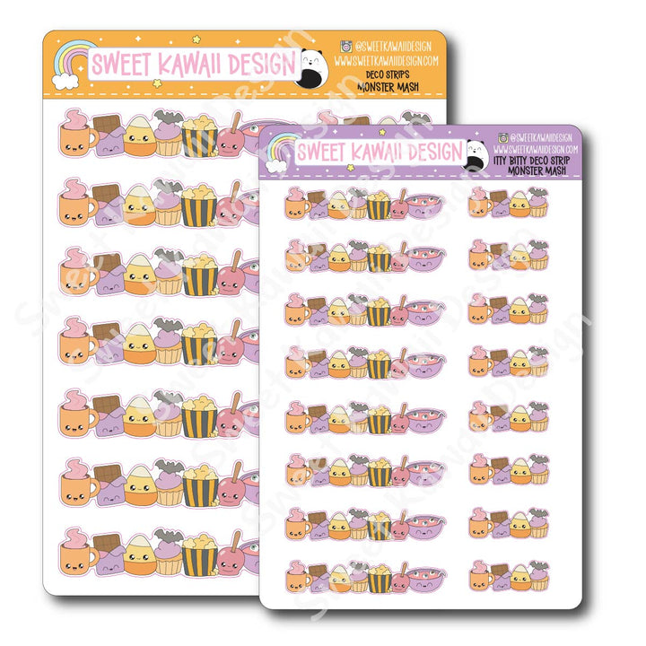 Kawaii Deco Strip Stickers (washi strip/border) - Monster Mash