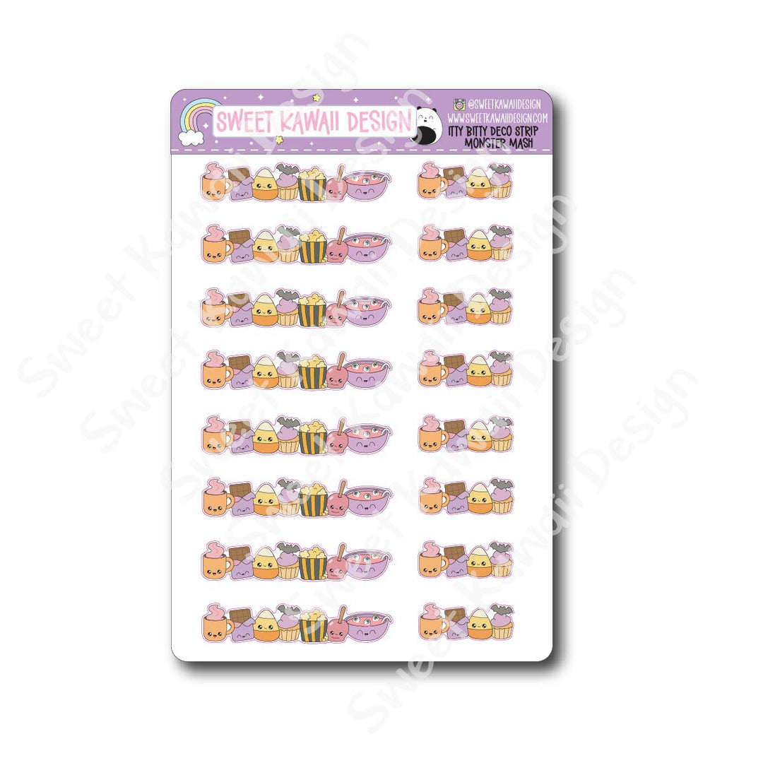 Kawaii Deco Strip Stickers (washi strip/border) - Monster Mash
