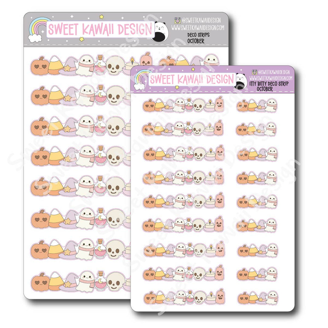 Kawaii Deco Strip Stickers (washi strip/border) - October