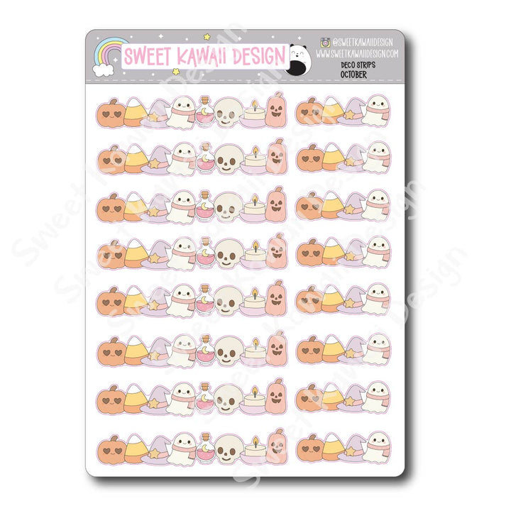 Kawaii Deco Strip Stickers (washi strip/border) - October