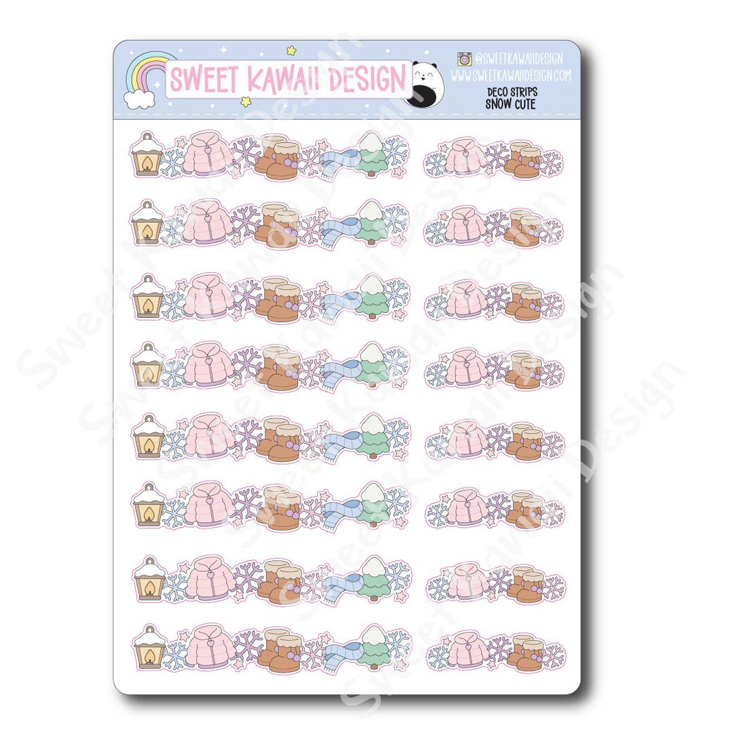 Kawaii Deco Strip Stickers (washi strip/border) - Snow Cute