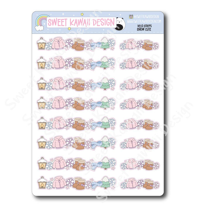 Kawaii Deco Strip Stickers (washi strip/border) - Snow Cute