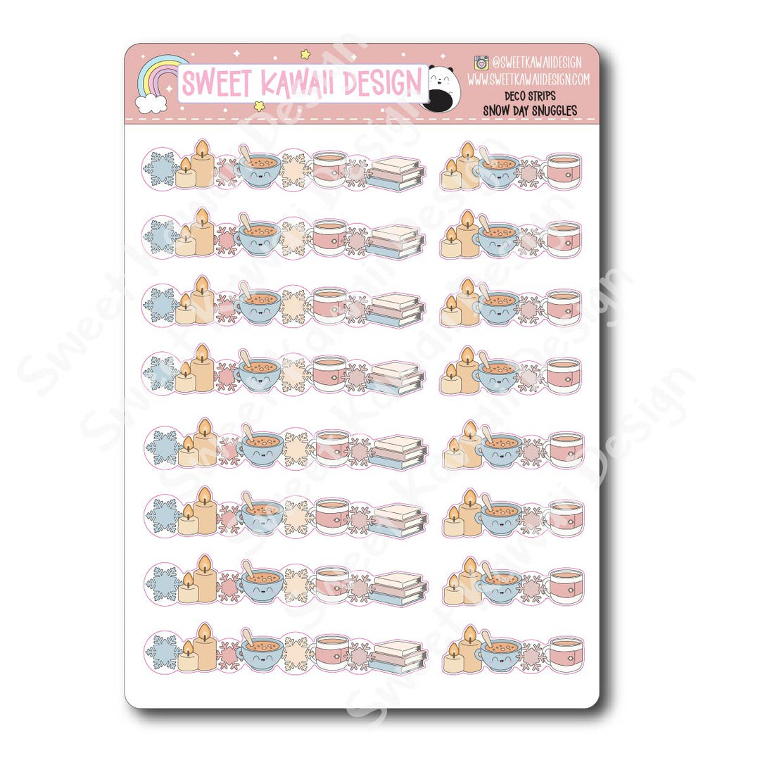 Kawaii Deco Strip Stickers (washi strip/border) - Snow Day Snuggles
