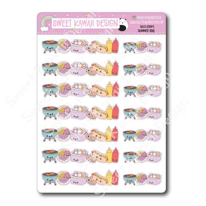 Kawaii Deco Strip Stickers (washi strip/border) - Summer BBQ