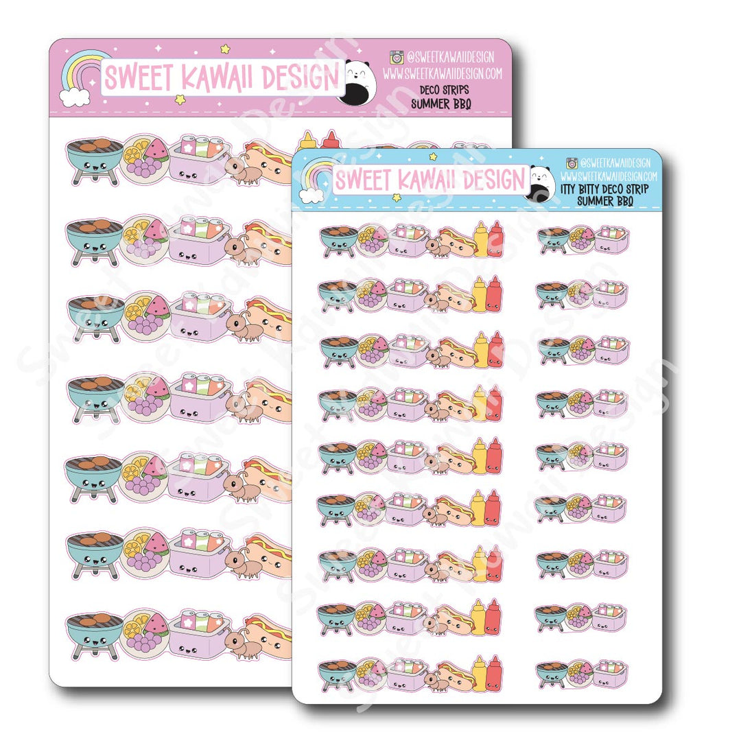 Kawaii Deco Strip Stickers (washi strip/border) - Summer BBQ