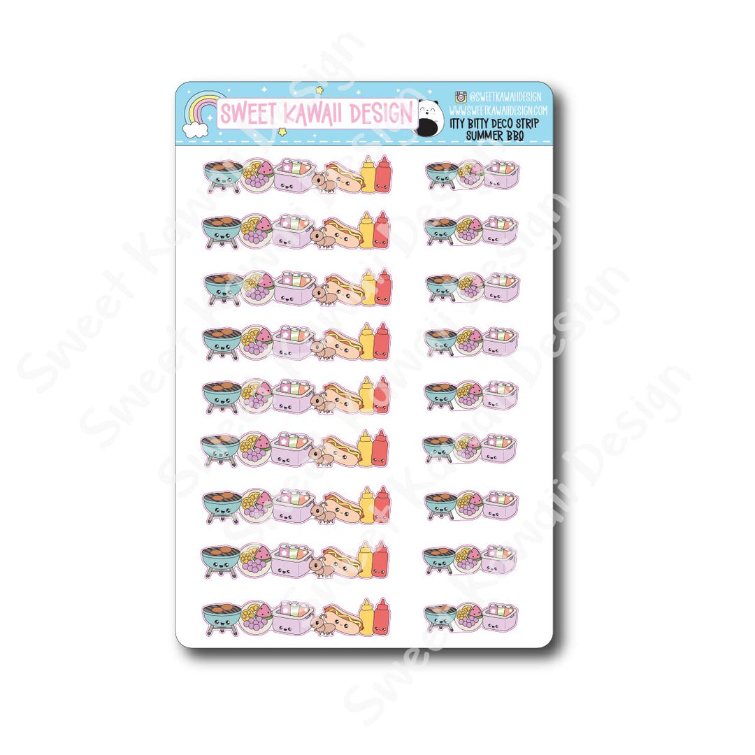 Kawaii Deco Strip Stickers (washi strip/border) - Summer BBQ