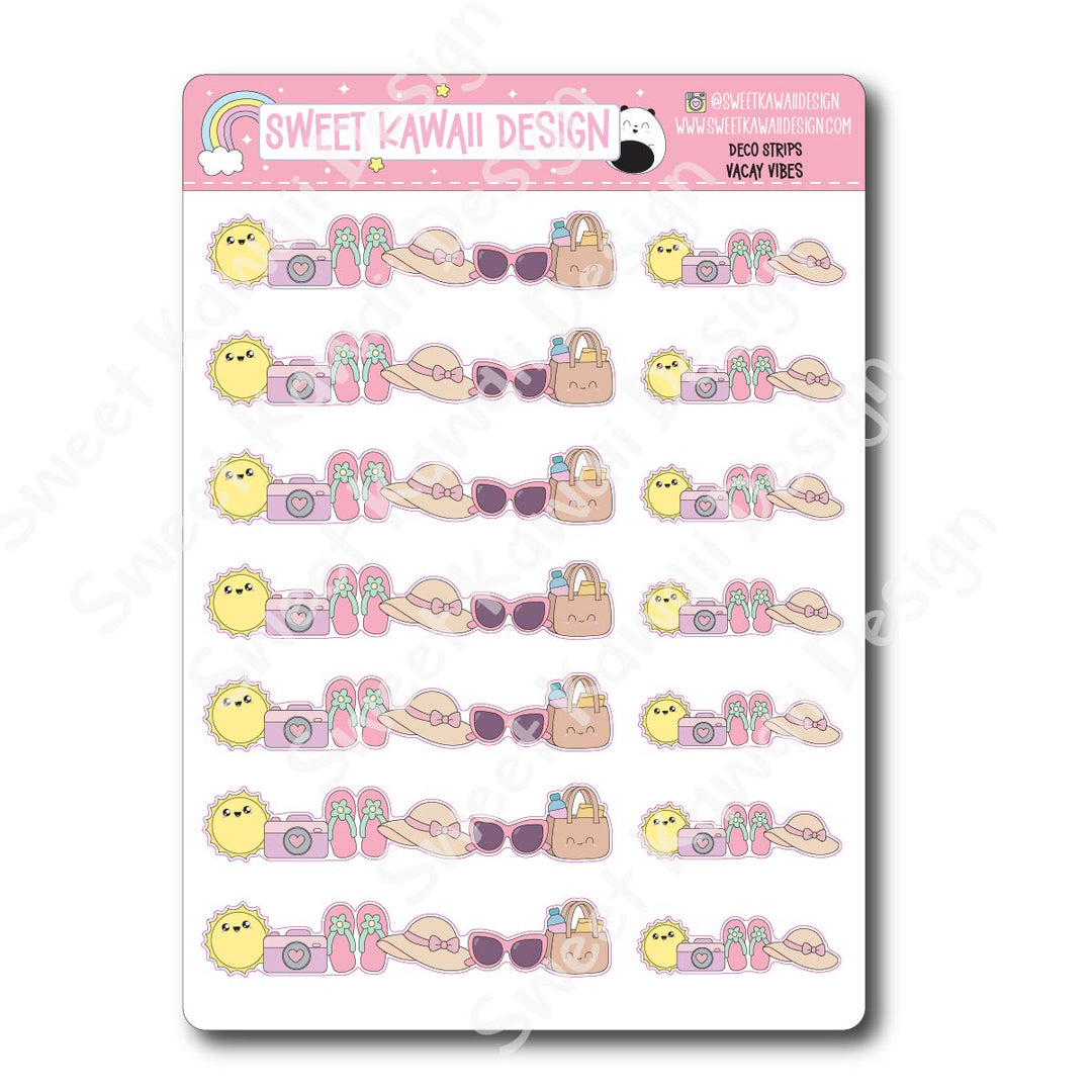 Kawaii Deco Strip Stickers (washi strip/border) -Vacay Vibes