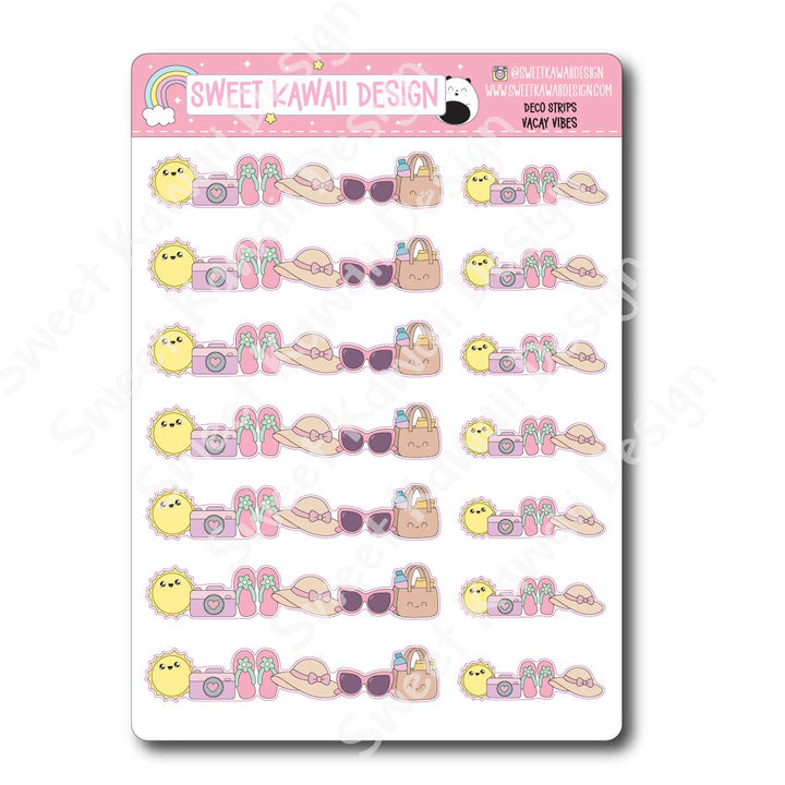 Kawaii Deco Strip Stickers (washi strip/border) -Vacay Vibes