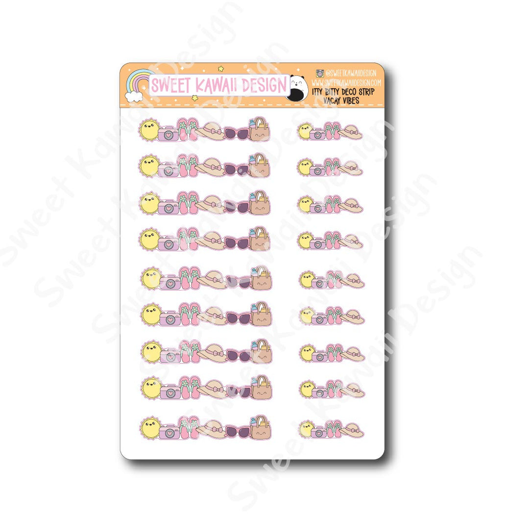Kawaii Deco Strip Stickers (washi strip/border) -Vacay Vibes