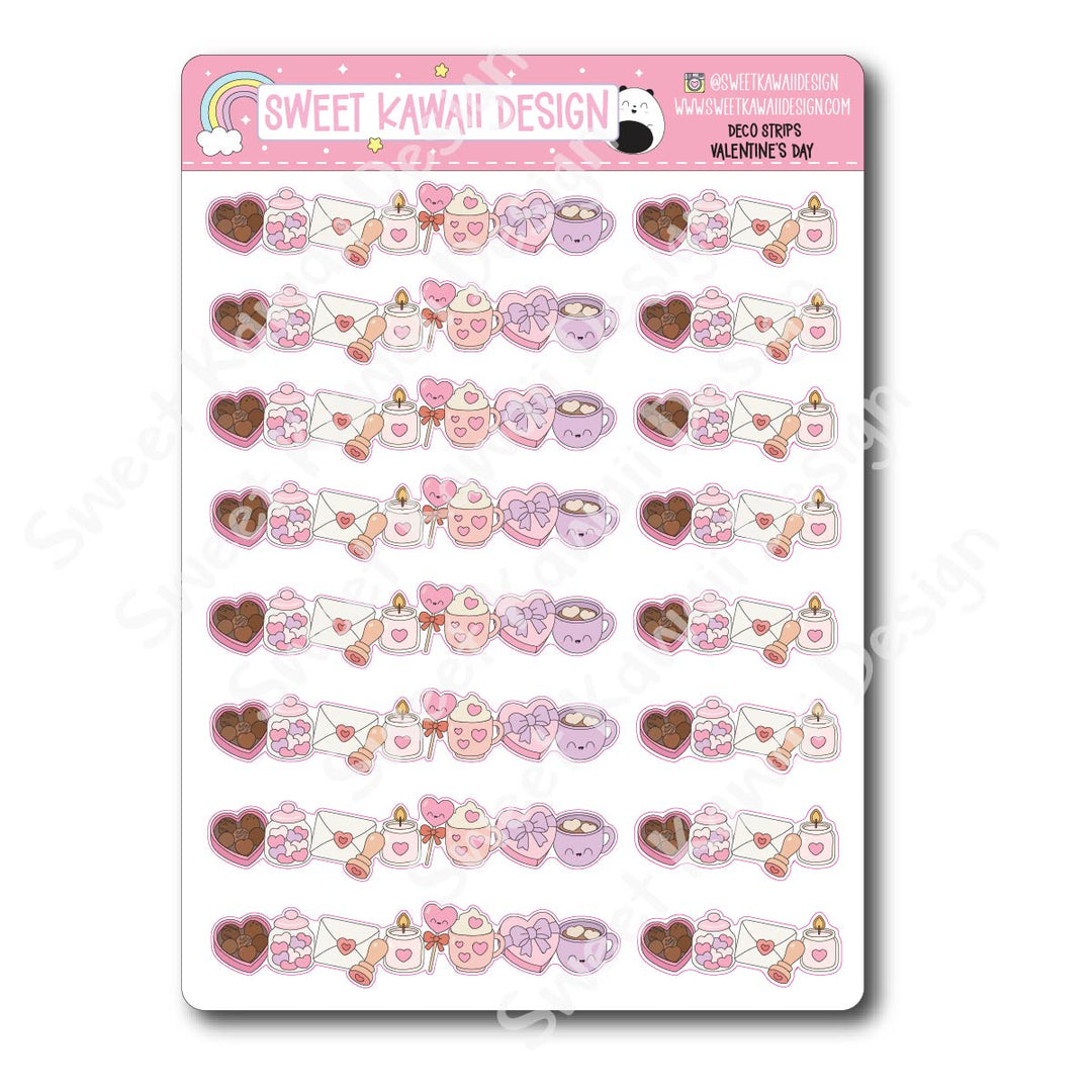Kawaii Deco Strip Stickers (washi strip/border) - Valentine's Day