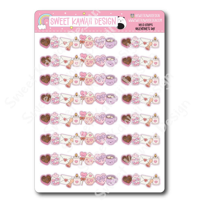 Kawaii Deco Strip Stickers (washi strip/border) - Valentine's Day
