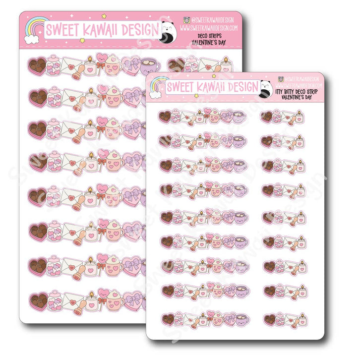Kawaii Deco Strip Stickers (washi strip/border) - Valentine's Day