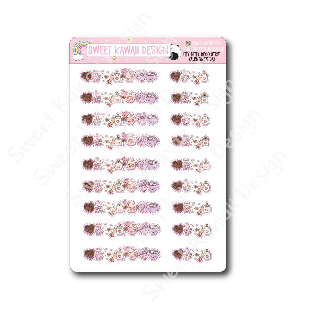 Kawaii Deco Strip Stickers (washi strip/border) - Valentine's Day