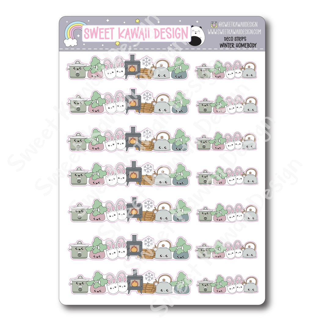 Kawaii Deco Strip Stickers (washi strip/border) - Winter Homebody