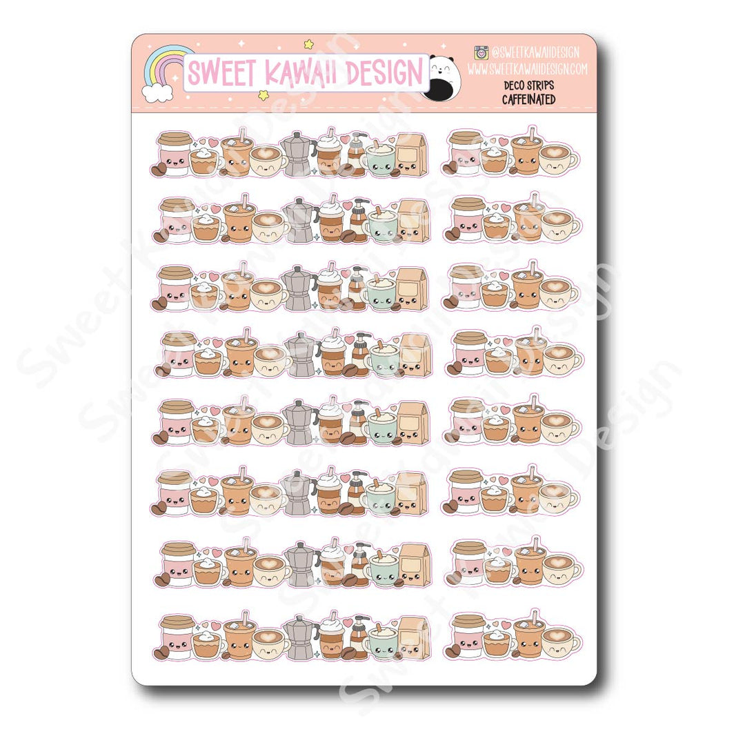 Kawaii Deco Strip Stickers (washi strip/border) - Caffeinated