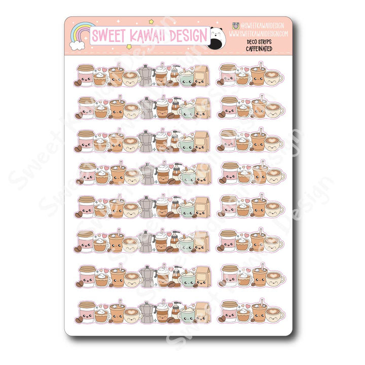 Kawaii Deco Strip Stickers (washi strip/border) - Caffeinated