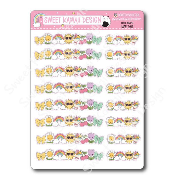 Kawaii Deco Strip Stickers (washi strip/border) - Happy Days