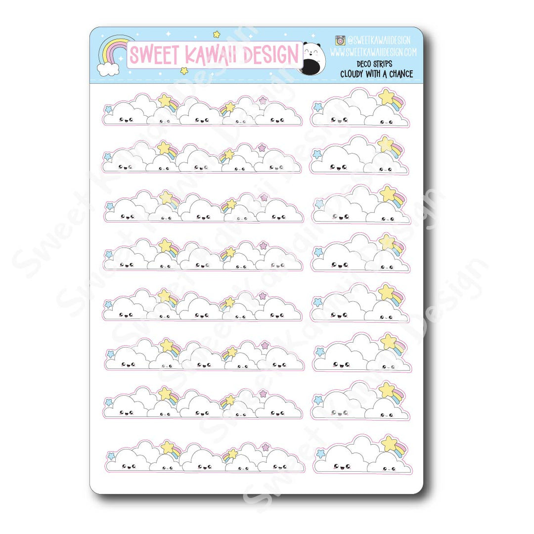 Kawaii Deco Strip Stickers (washi strip/border) - Cloudy With A Chance