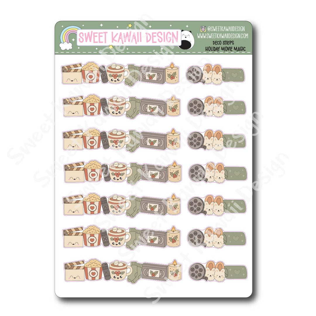 Kawaii Deco Strip Stickers (washi strip/border) - Holiday Movie Magic