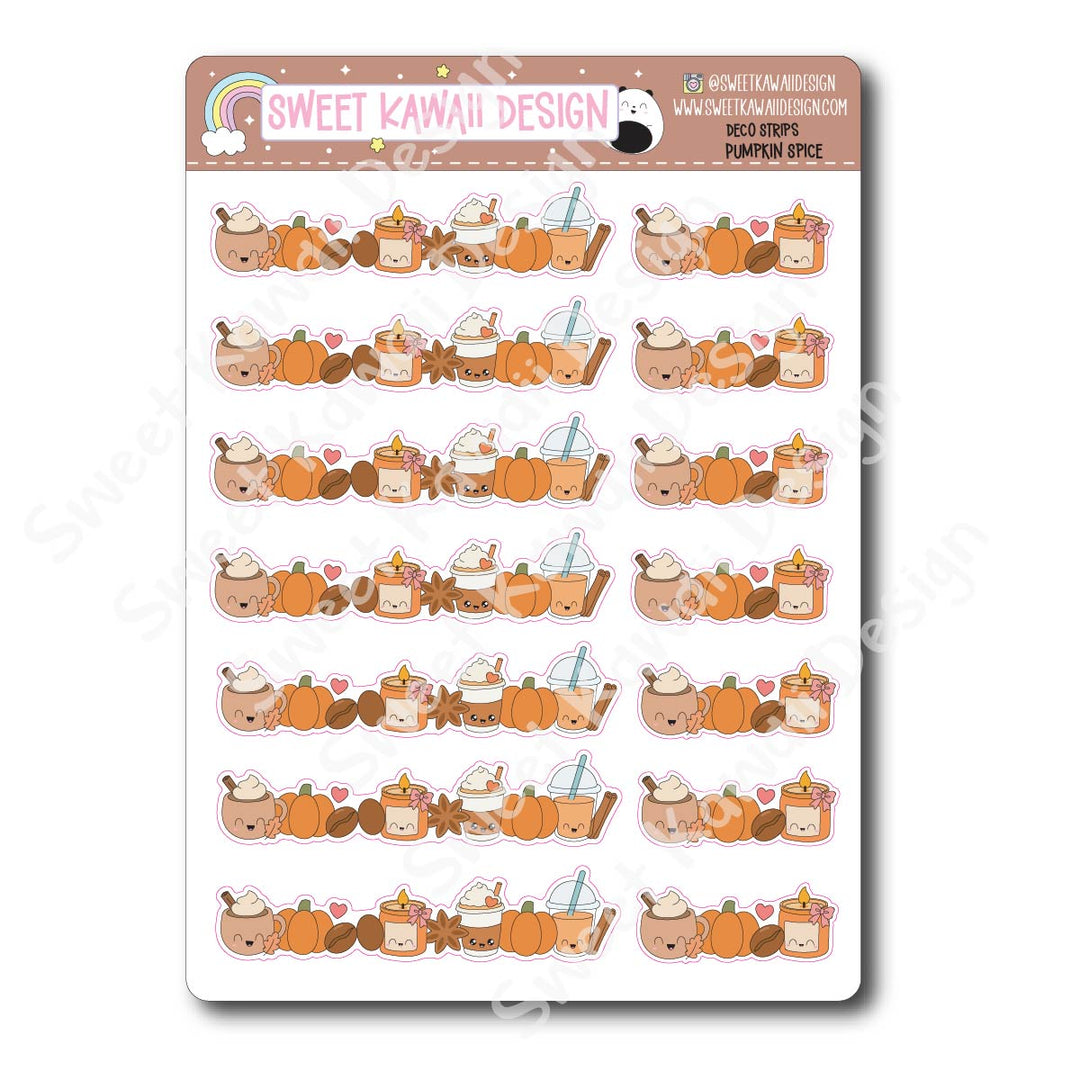 Kawaii Deco Strip Stickers (washi strip/border) - Pumpkin Spice Latte