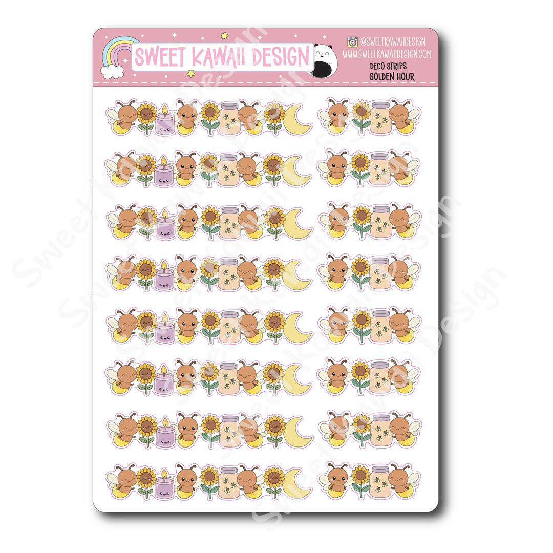 Kawaii Deco Strip Stickers (washi strip/border) - Golden Hour