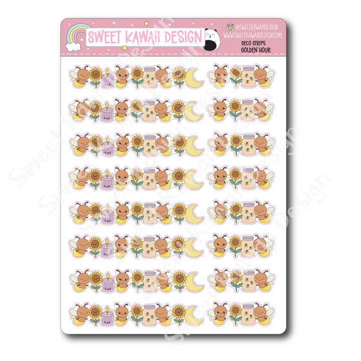 Kawaii Deco Strip Stickers (washi strip/border) - Golden Hour