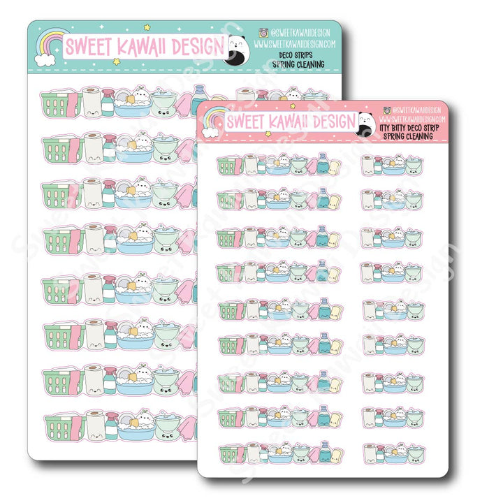 Kawaii Deco Strip Stickers (washi strip/border) - Spring Cleaning