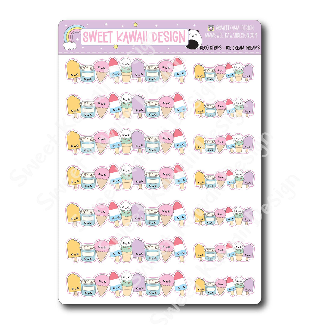 Kawaii Deco Strip Stickers (washi strip/border) - Ice Cream Dreams