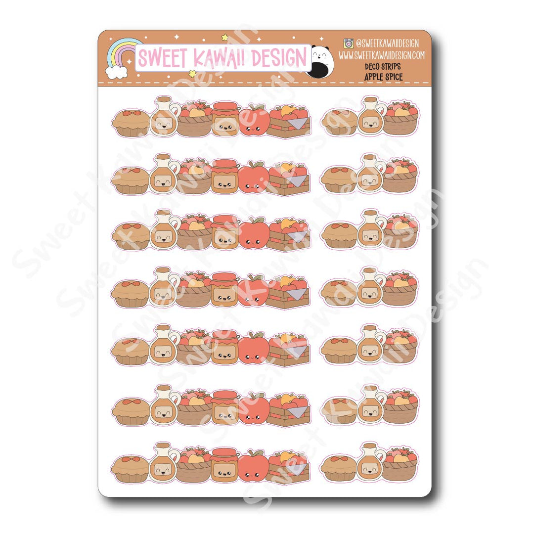 Kawaii Deco Strip Stickers (washi strip/border) - Apple Spice
