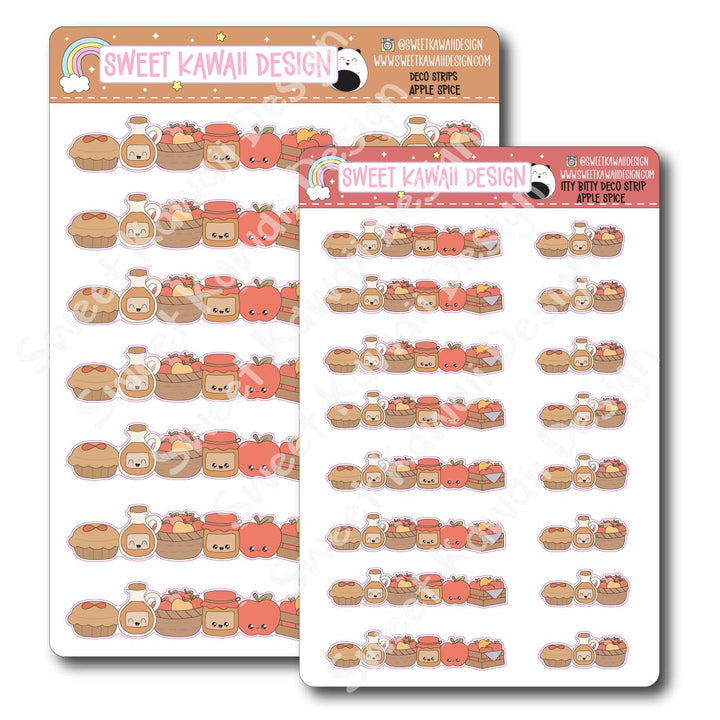 Kawaii Deco Strip Stickers (washi strip/border) - Apple Spice