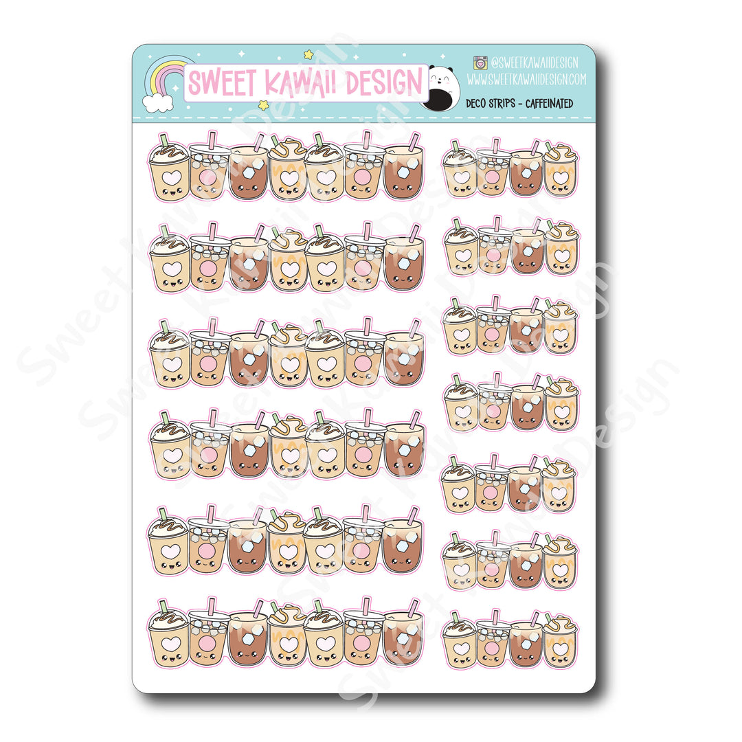 Kawaii Deco Strip Stickers (washi strip/border) - Caffeinated