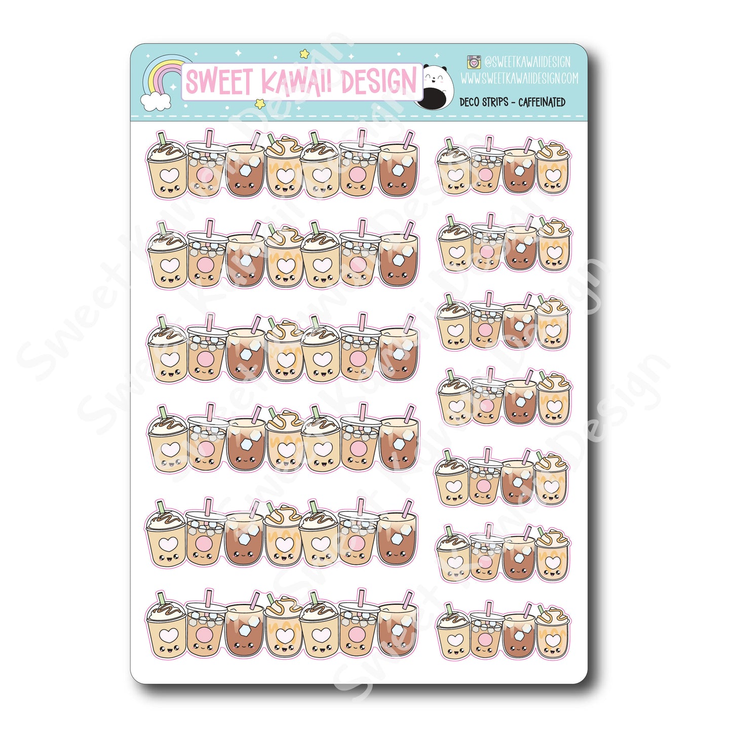 Kawaii Deco Strip Stickers (washi strip/border) - Caffeinated