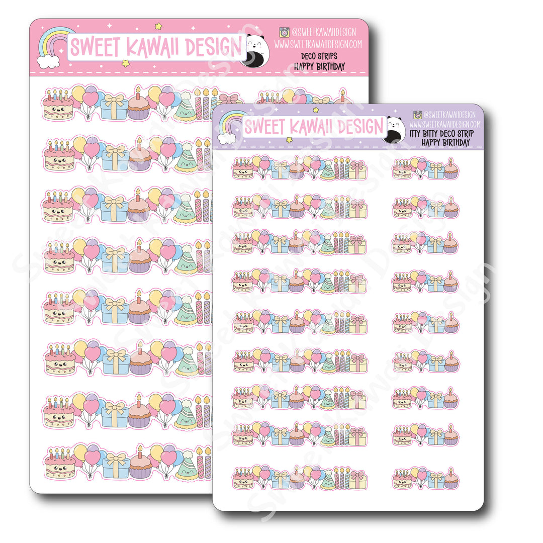 Kawaii Deco Strip Stickers (washi strip/border) - Happy Birthday