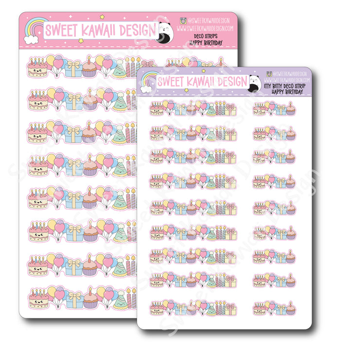 Kawaii Deco Strip Stickers (washi strip/border) - Happy Birthday