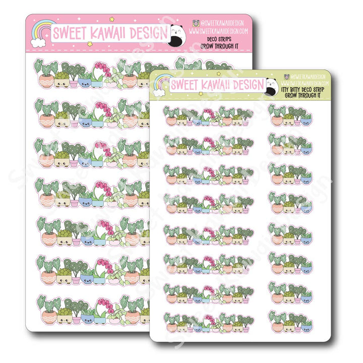 Kawaii Deco Strip Stickers (washi strip/border) - Grow Through It