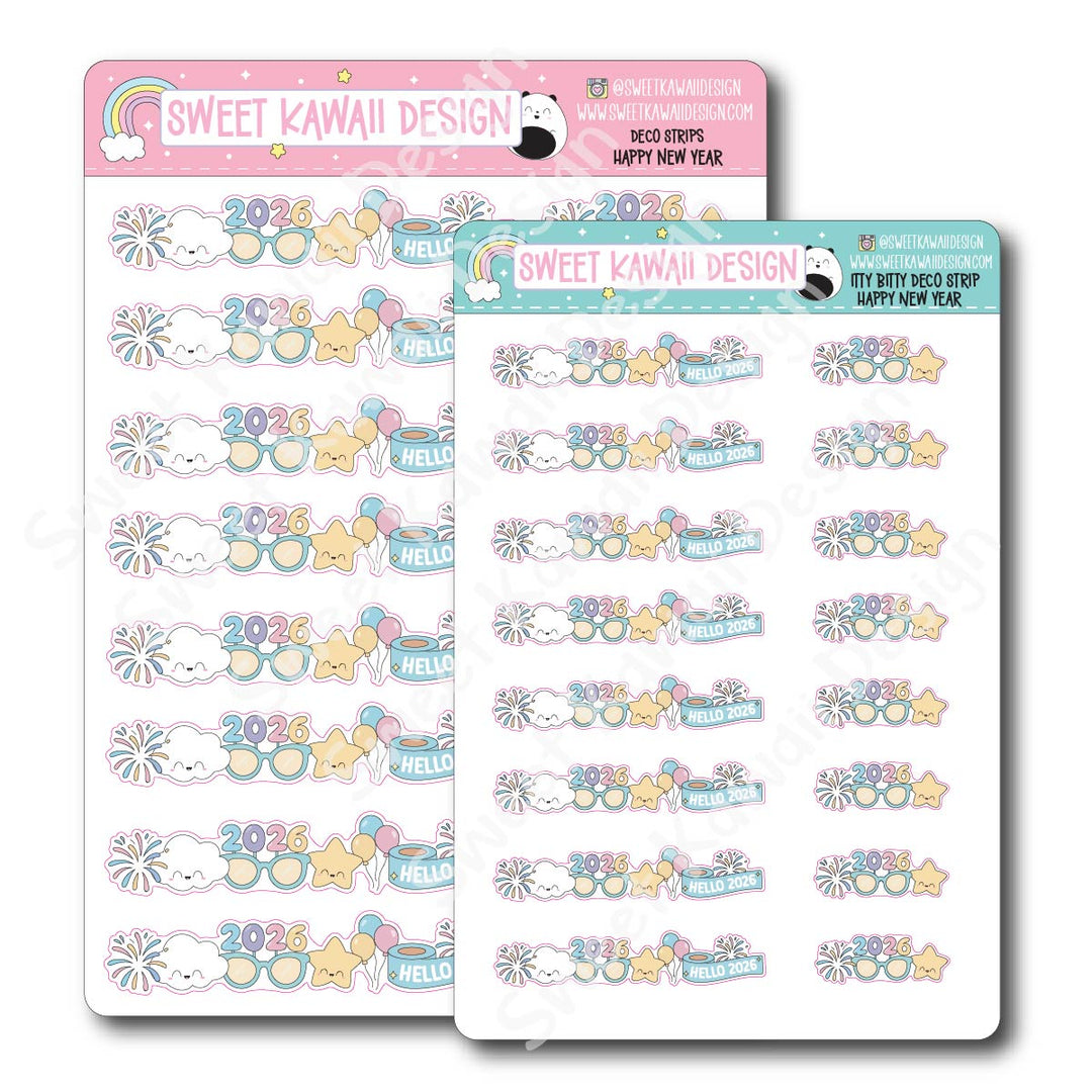 Kawaii Deco Strip Stickers (washi strip/border) - Happy New Year